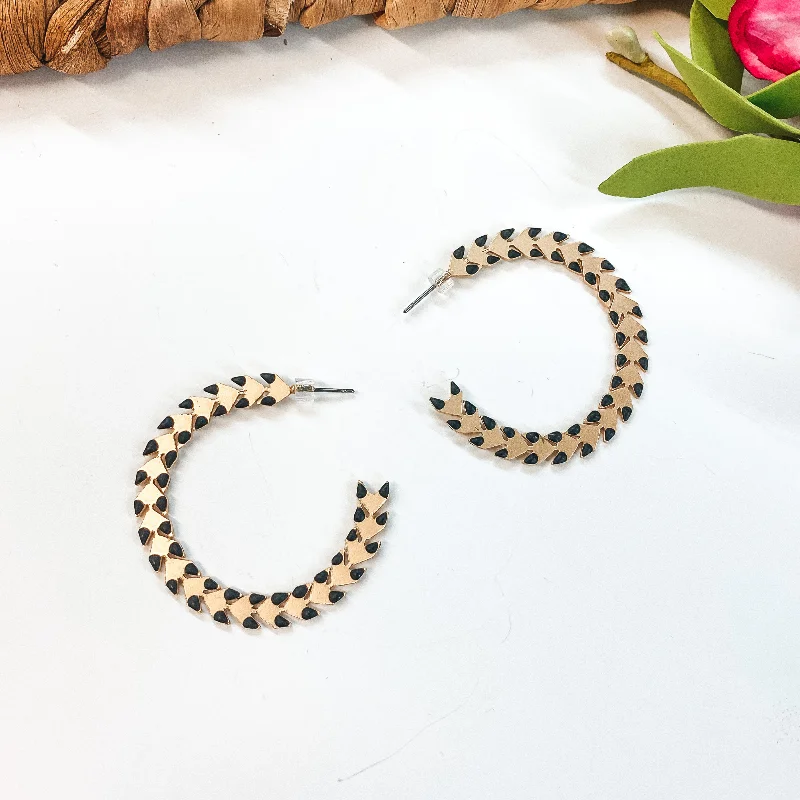 Colorful Crystal Earrings-Spiked Hoop Earrings in Black and Gold