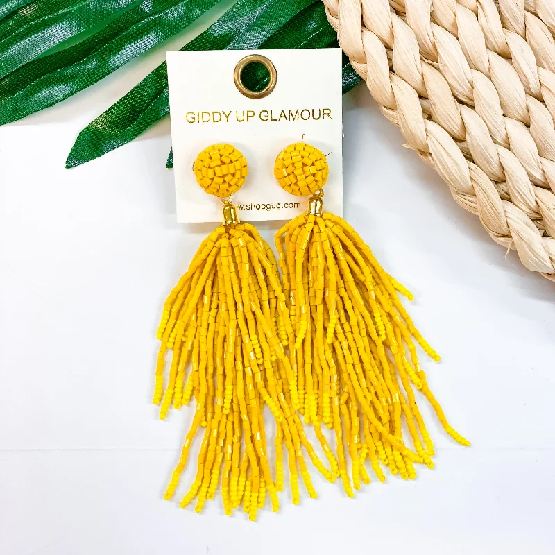 Gold and Diamond Earrings-Crash My Party Seed Bead Tassel Earrings In Yellow