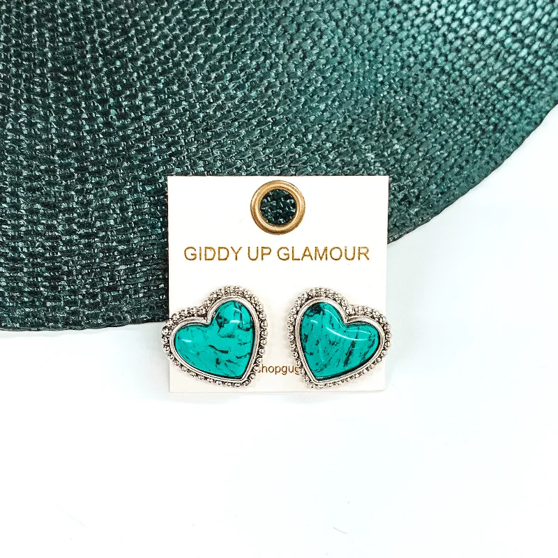 Large Gemstone Earrings for Women-Stone Heart Earrings in Turquoise