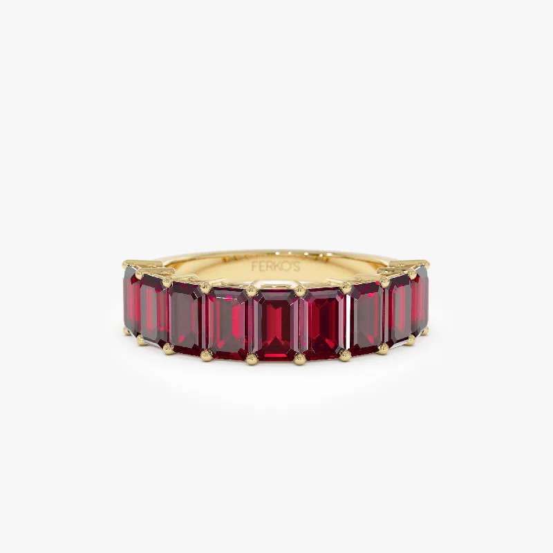 Designer Wedding Rings with Custom Engraving-14k Emerald Cut Garnet Nine Stone Ring 3.00ctw