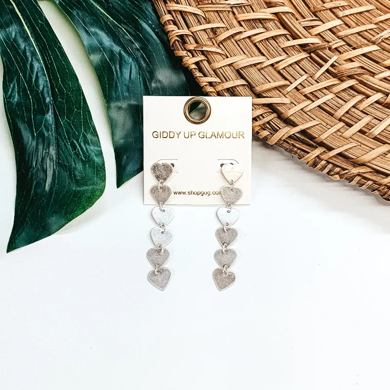 Stylish Dangle Earrings-Falling Hearts Earrings in Silver