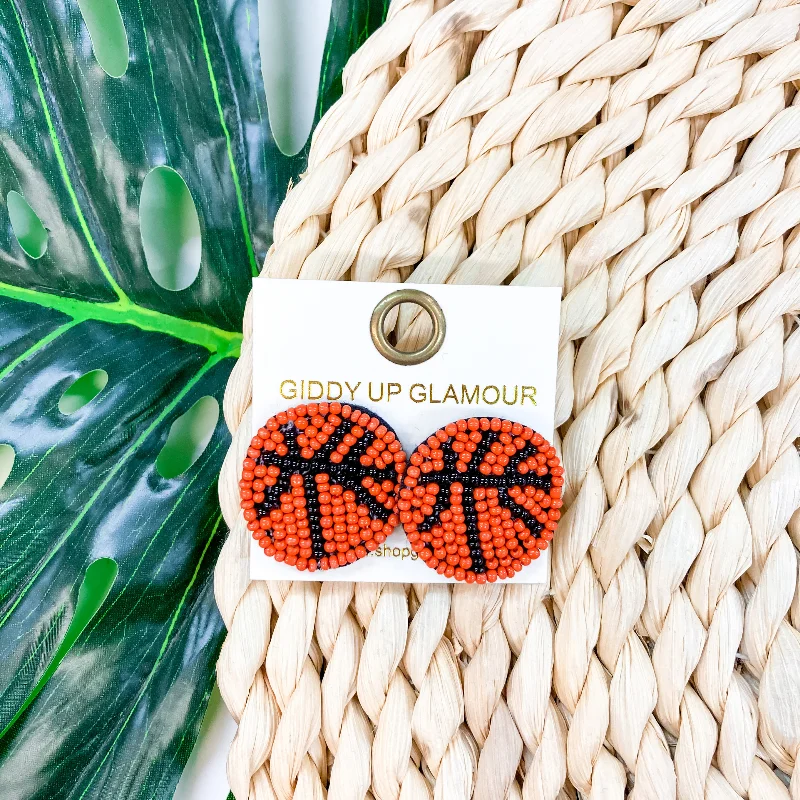 Sparkling Gold Earrings-Let's Get Sporty Seed Bead Basketball Stud Earrings