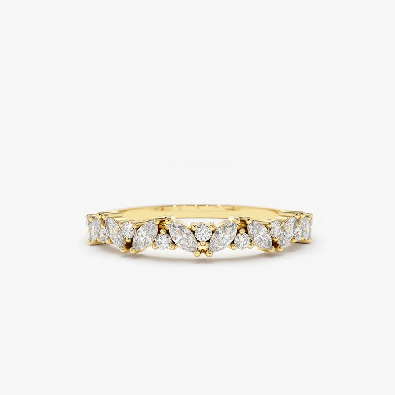 Unique Wedding Rings with Diamonds-14K Gold Slanted Marquise and Round Diamond Ring