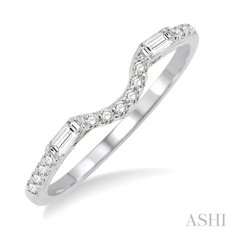 Engagement Rings with Custom Birthstones-1/4 Ctw Round and Baguette Diamond Wedding Band in 14K White Gold