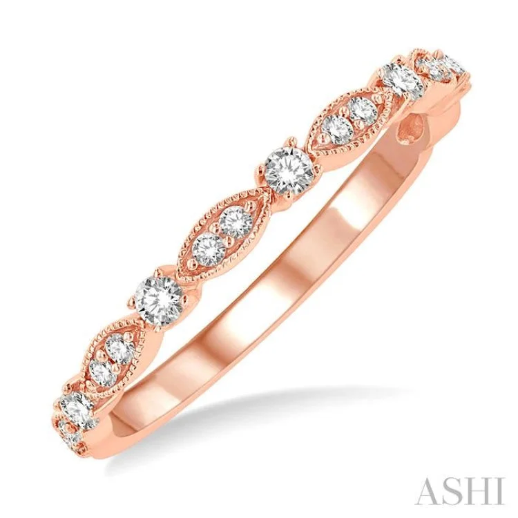 Customizable Engagement Rings-1/4 ctw Lattice Marquise and Circular Mount Round Cut Diamond Stackable Band in 14K Rose Gold