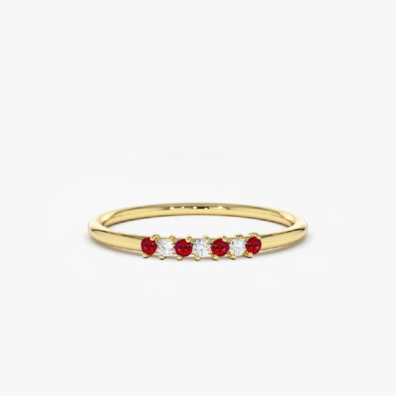 Customizable Wedding Ring Sets-14k Petite Ruby and Diamond Ring