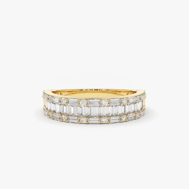 Birthstone Engagement Rings for Men-14K Baguette & Round Diamond Wedding Band