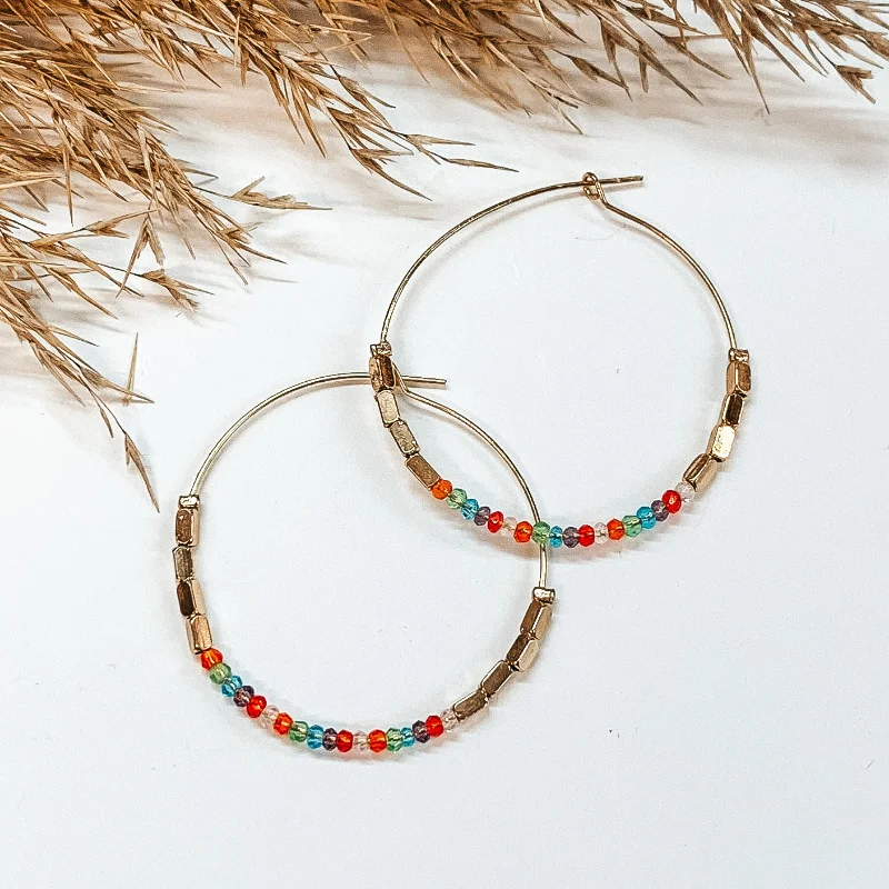 Sparkling Designer Earrings-Circle Drop Beaded Earrings with Gold Beads in Multicolor