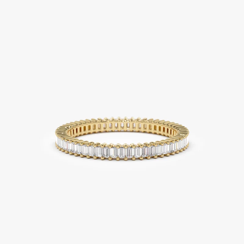 Luxury Diamond Engagement Rings-14k Dainty Stackable Full Eternity Baguette Diamond Ring