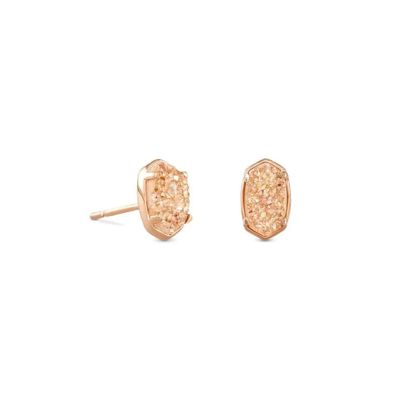 Luxury Silver Hoop Earrings-Kendra Scott | Emilie Rose Gold Stud Earrings in Sand Drusy