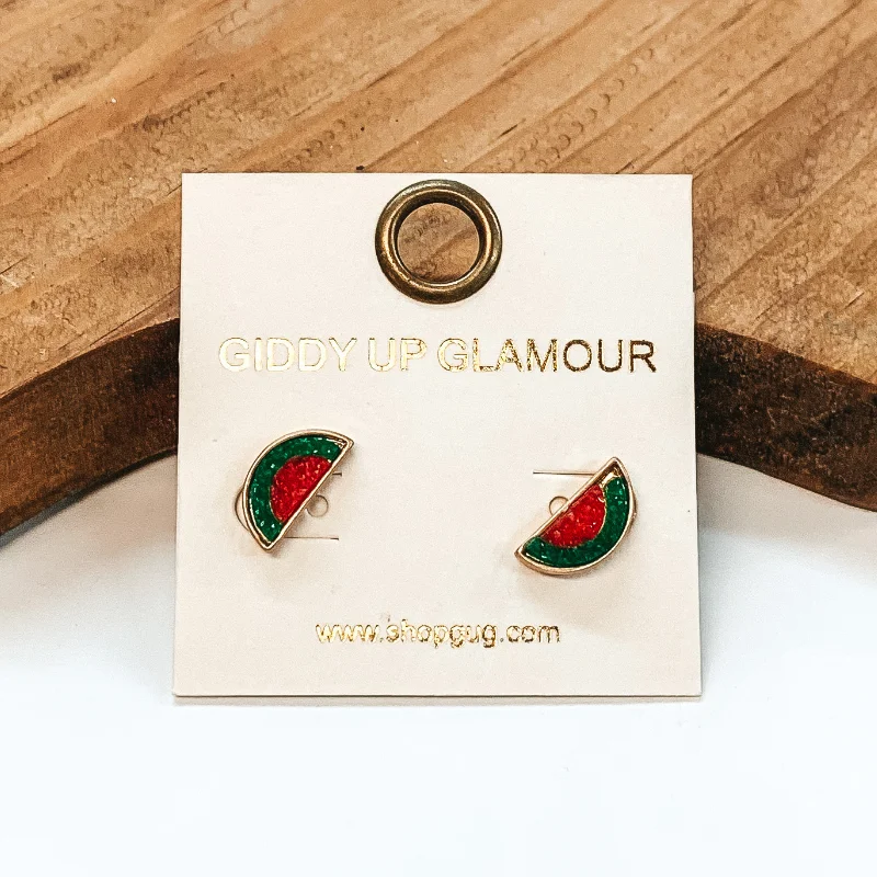 Simple Pearl Drop Earrings-Summer Feelings Watermelon Druzy Post Back Earrings in Green and Red