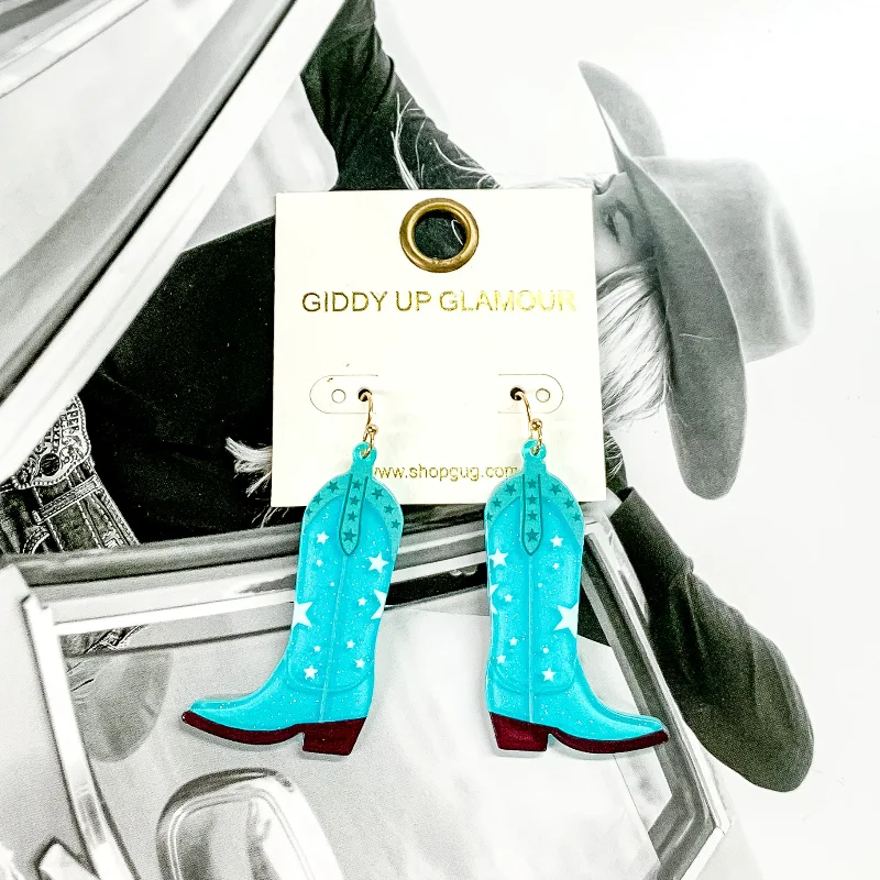 Geometric Hoop Earrings-Cowboy Boot Dangle Earrings in Turquoise