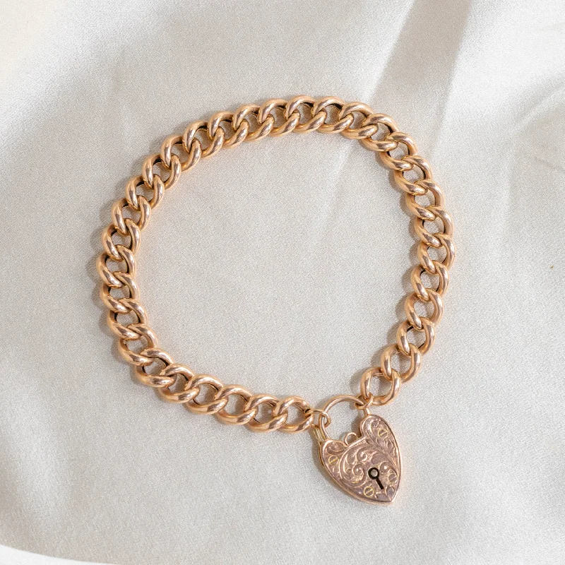 Stylish Boho Bracelets for Men-Engraved 9k Heart Lock Bracelet