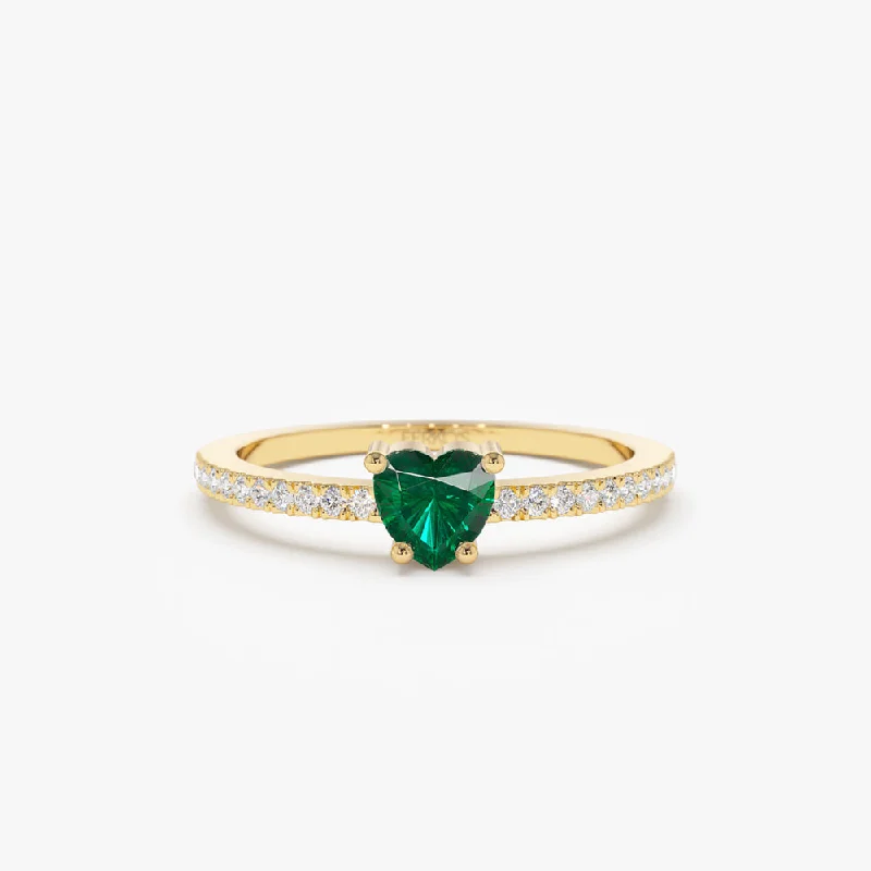 Custom Wedding Ring Bands with Engraving-14k Heart-Shaped Emerald Ring