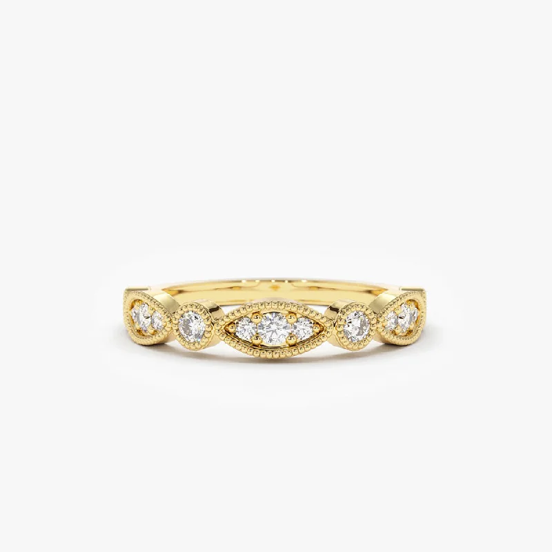 Women’s Vintage Wedding Bands-14K Gold Vintage Style Diamond Wedding Ring