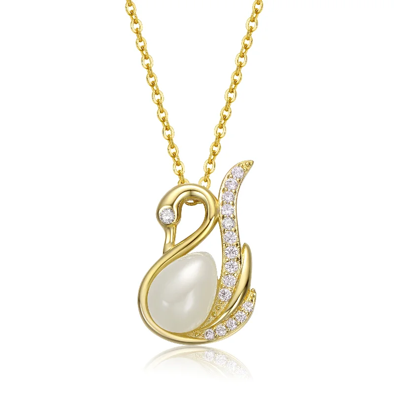 Mother’s Day Necklaces-Caroline Faux Pearl Swan Pendant Necklace