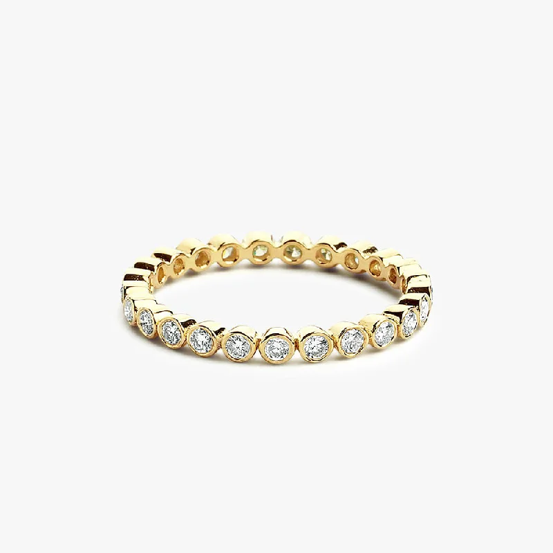 Vintage Custom Engagement Rings-14K Gold Bezel Setting Round Brilliant Cut Diamond Eternity Ring