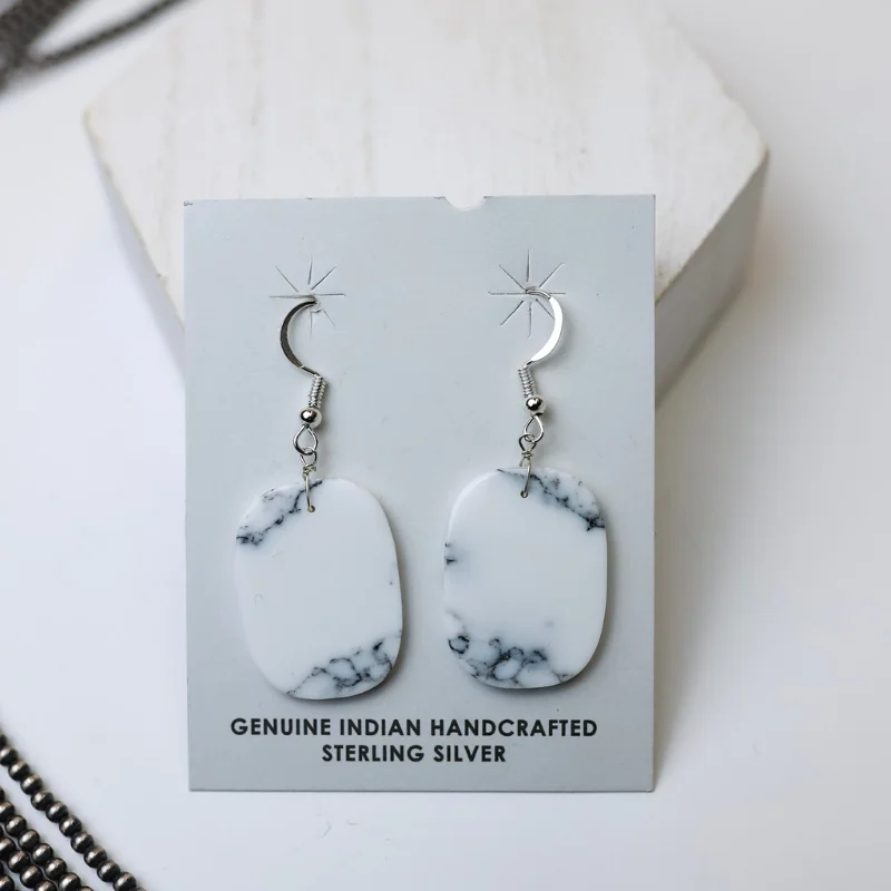 Elegant Drop Earrings-Corraine Smith | Navajo Handmade White Buffalo Oval Slab Earrings