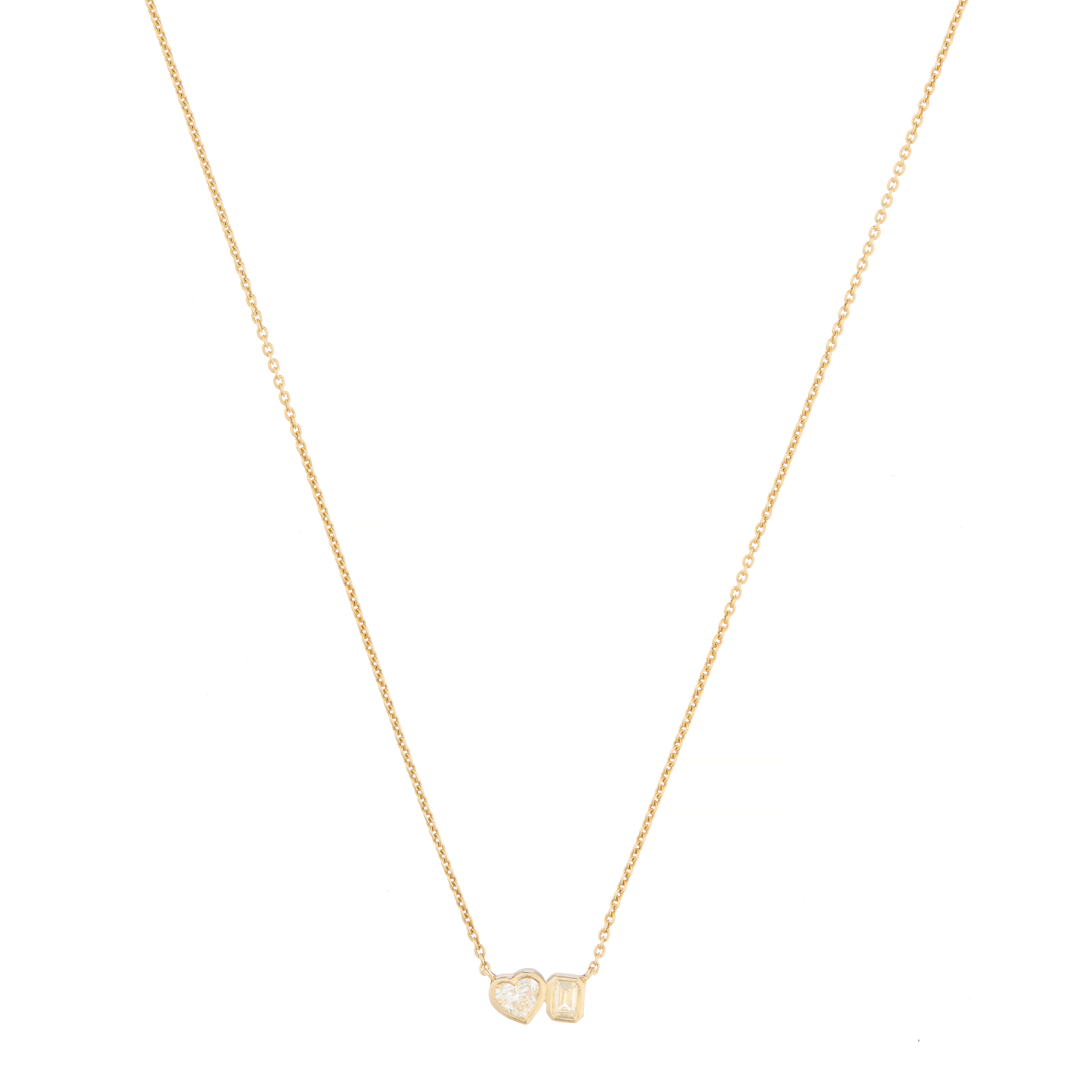 14K Gold Necklaces-Bezel Set Moi Et Toi Diamond Necklace