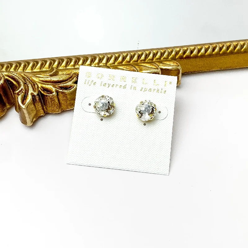 Luxury Gemstone Earrings-Sorrelli | Halcyon Stud Earrings in Bright Gold Tone with Clear Crystals