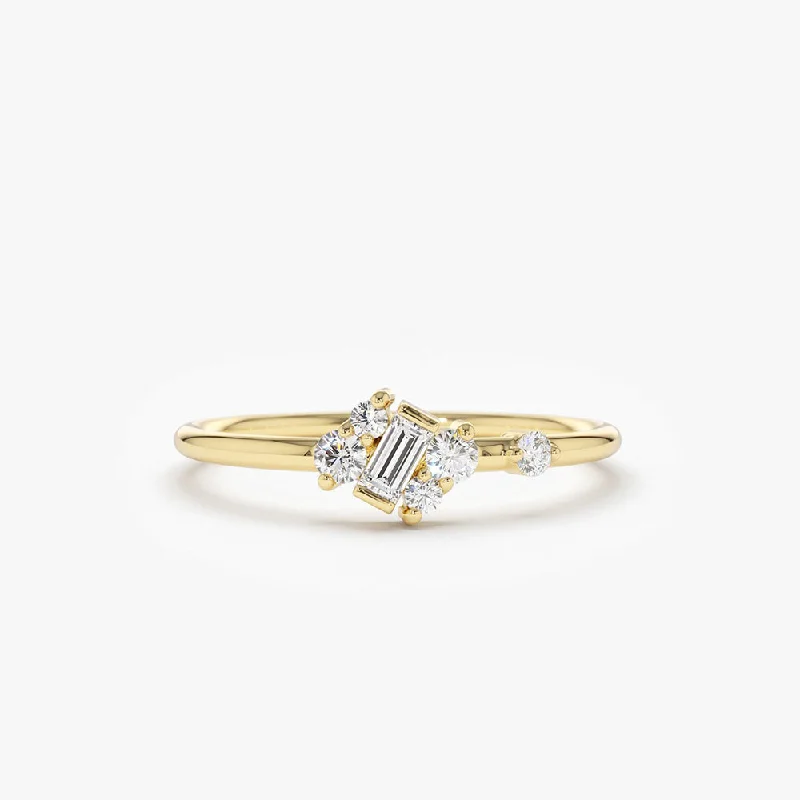 Custom Rose Gold Engagement Rings-14K Gold Slanted Baguette and Round Diamond Ring