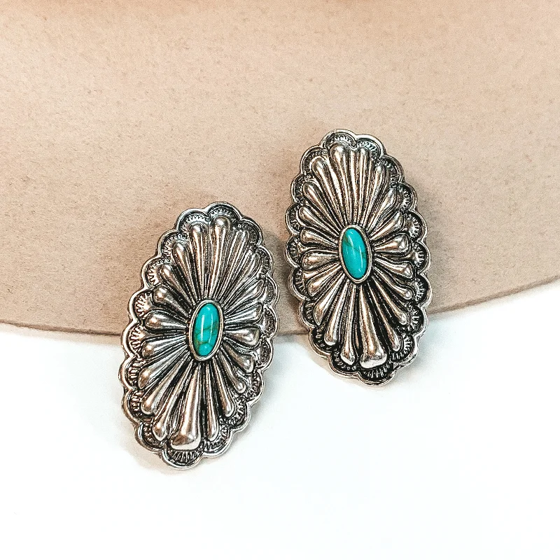 Trendy Drop Earrings for Women-Rope Me In Large Oval Concho Clip On Earrings in Silver