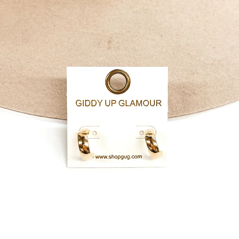 Classic Gold Drop Earrings-Curved Hoop Huggie Earrings in Gold Tone