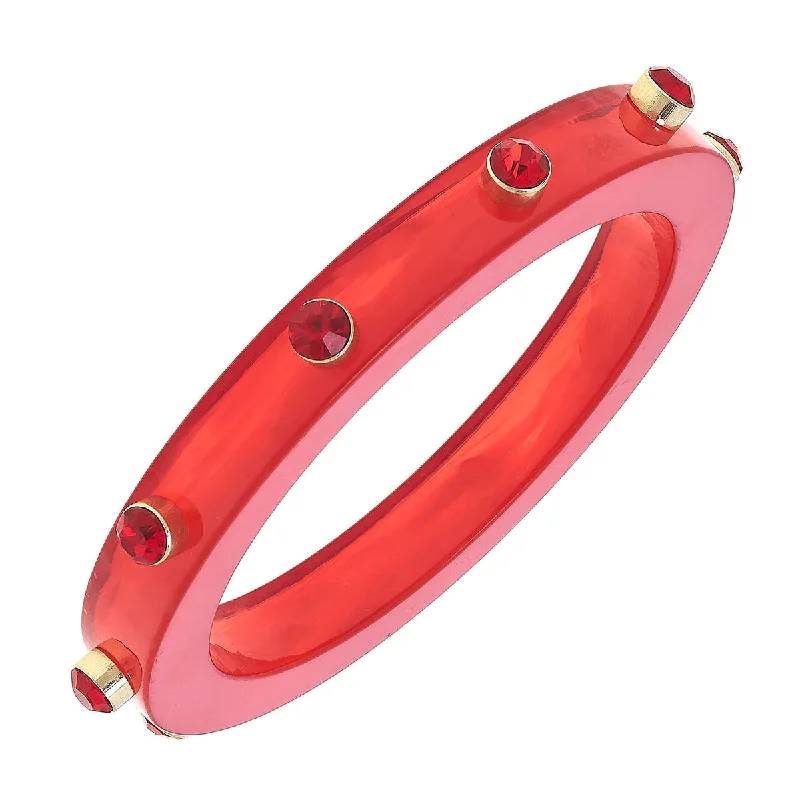 Women’s Handcrafted Bracelets-Resin Rhinestone Bangle Bracelet Red