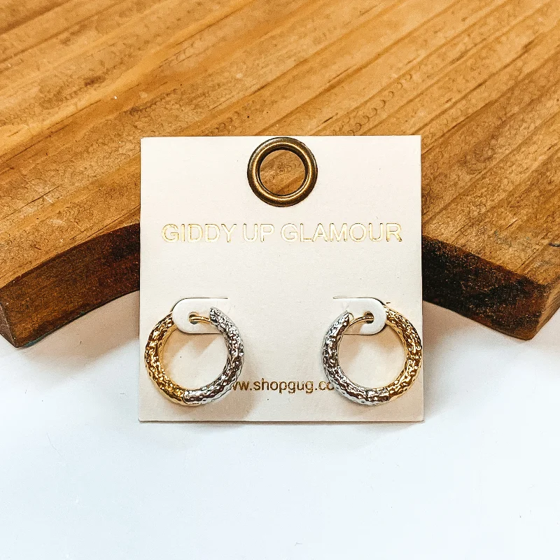 Stylish Drop Earrings for Women-Mini Hammered Textured Hoop Earrings in Silver and Gold