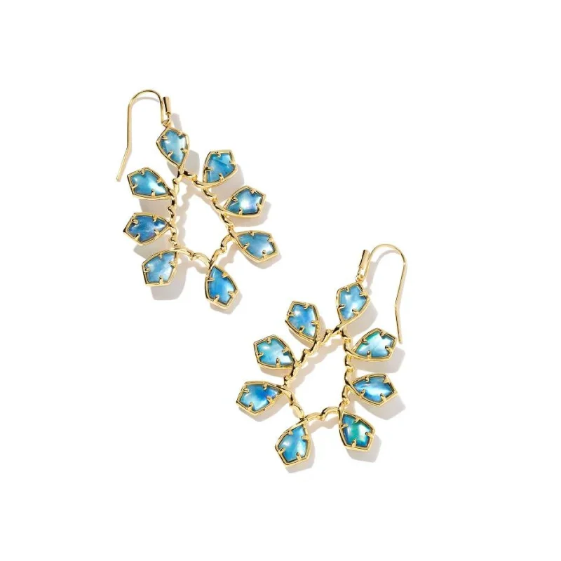 Large Drop Earrings for Women-Kendra Scott | Camry Gold Open Frame Earrings in Dark Blue Mother-of-Pearl