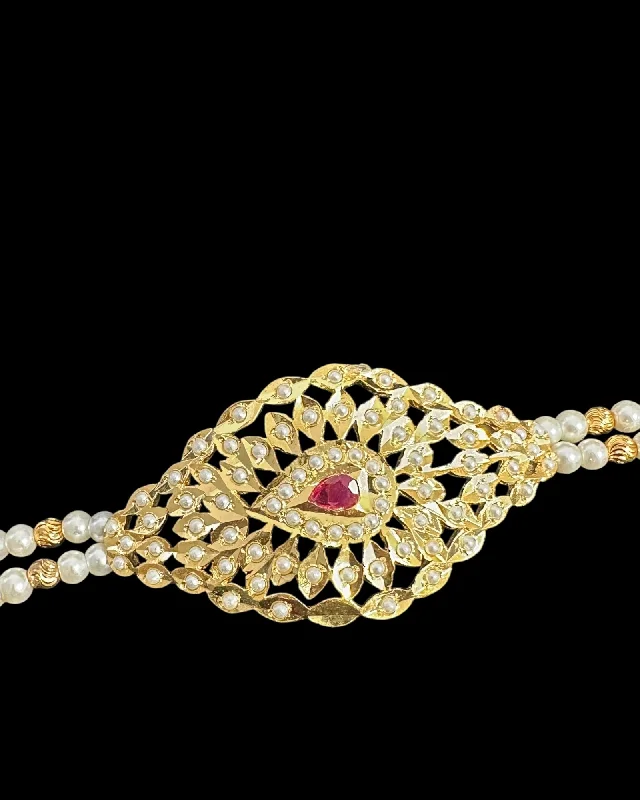 Diamond Tennis Bracelets for Women-Jadau bracelet - Ruby pearls  ( READY TO SHIP )