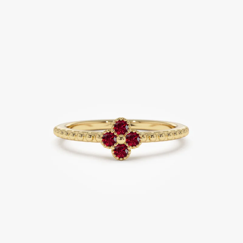 Custom Signet Wedding Rings-14k Ruby Clover Ring