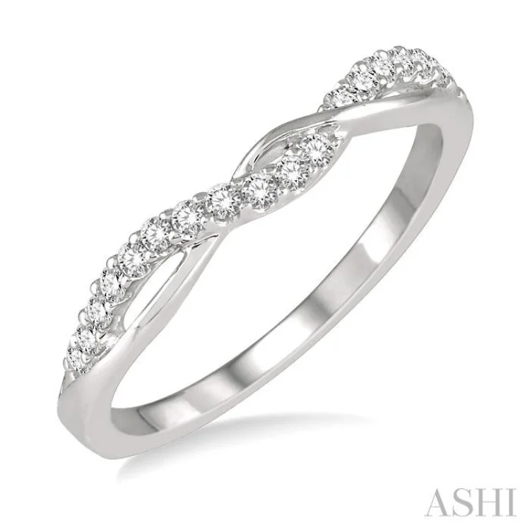 Matching Wedding Ring Sets for Couples-1/5 ctw Twisted Top Round Cut Diamond Wedding Band in 14K White Gold