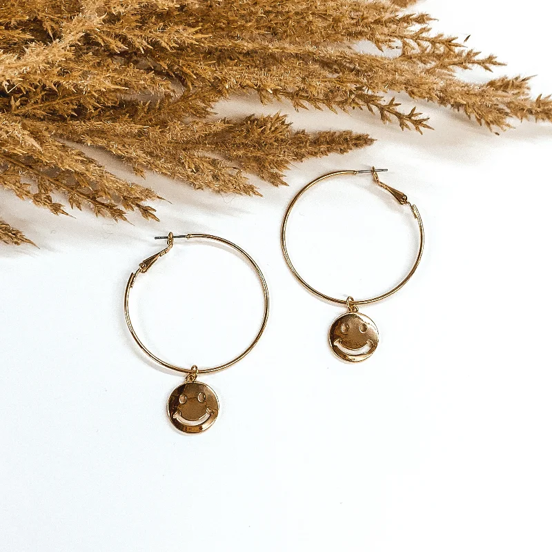 Elegant Crystal Earrings for Women-Turn That Frown Upside Down Large Hoop Earrings in Gold