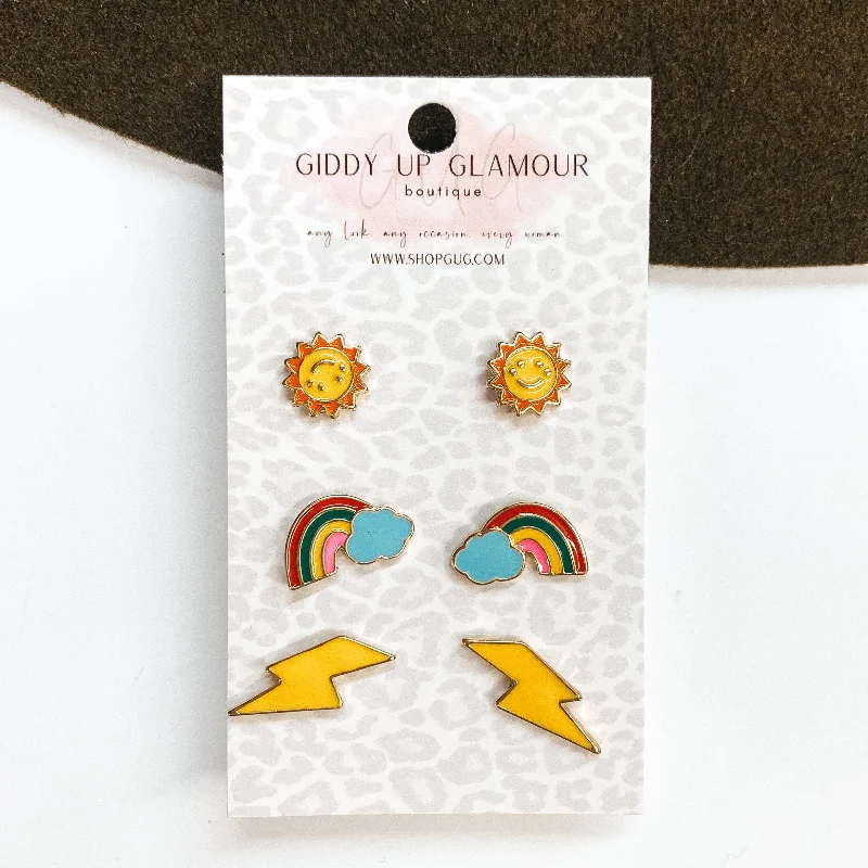 Trendy Hoop Drop Earrings-Happy Face Stud Earring Set in Multicolor