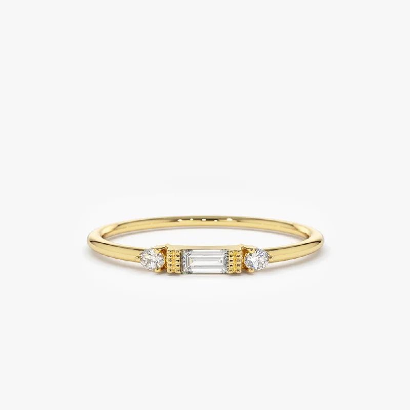 Men’s Wedding Bands with Birthstones-14k Gold Baguette and Round Diamond Ring