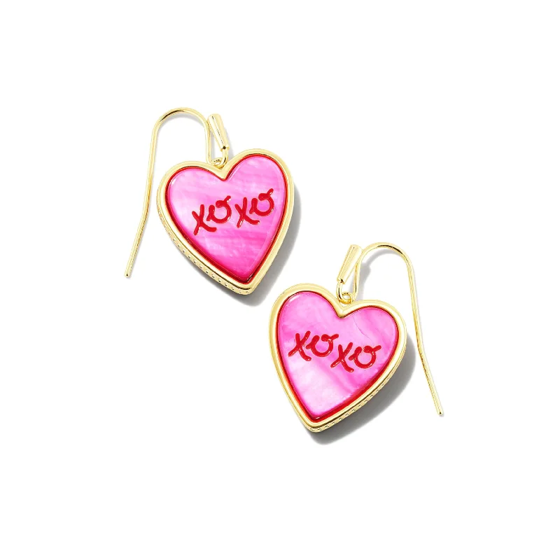 Dazzling Silver Drop Earrings-Kendra Scott | XOXO Heart Gold Drop Earrings in Hot Pink Mother of Pearl