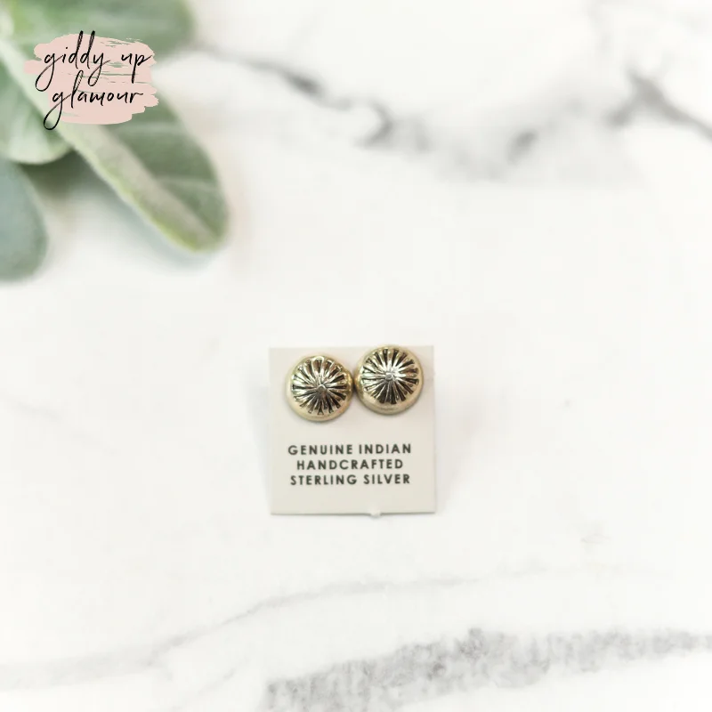 Elegant Drop Gemstone Earrings-Navajo | Navajo Handmade Sterling Silver Small Concho Stud Earrings