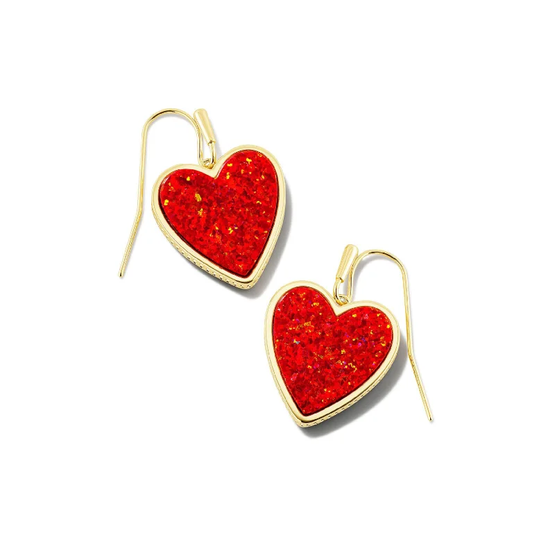 Bold Drop Earrings-Kendra Scott | Heart Gold Drop Earrings in Red Kyocera Opal