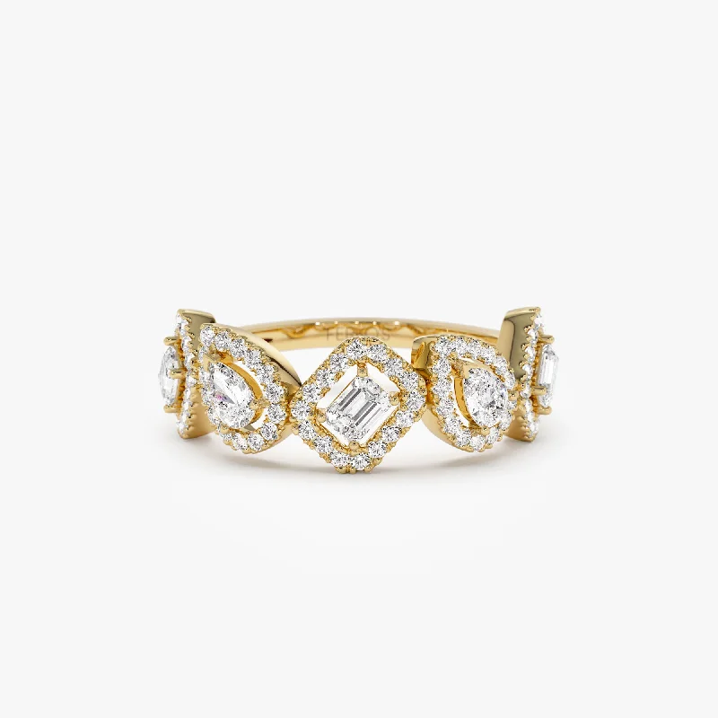 Custom Ring Sets for Women-14K Gold Multi-Shaped Diamond Band