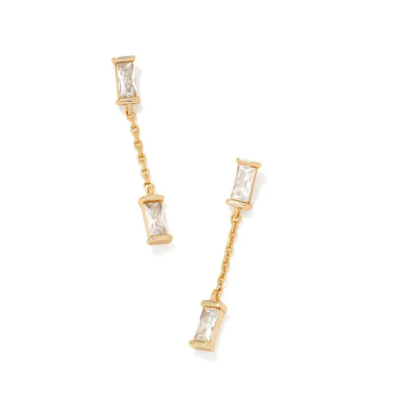 Simple Hoop Gemstone Earrings-Kendra Scott | Juliette Gold Drop Earrings in White Crystal