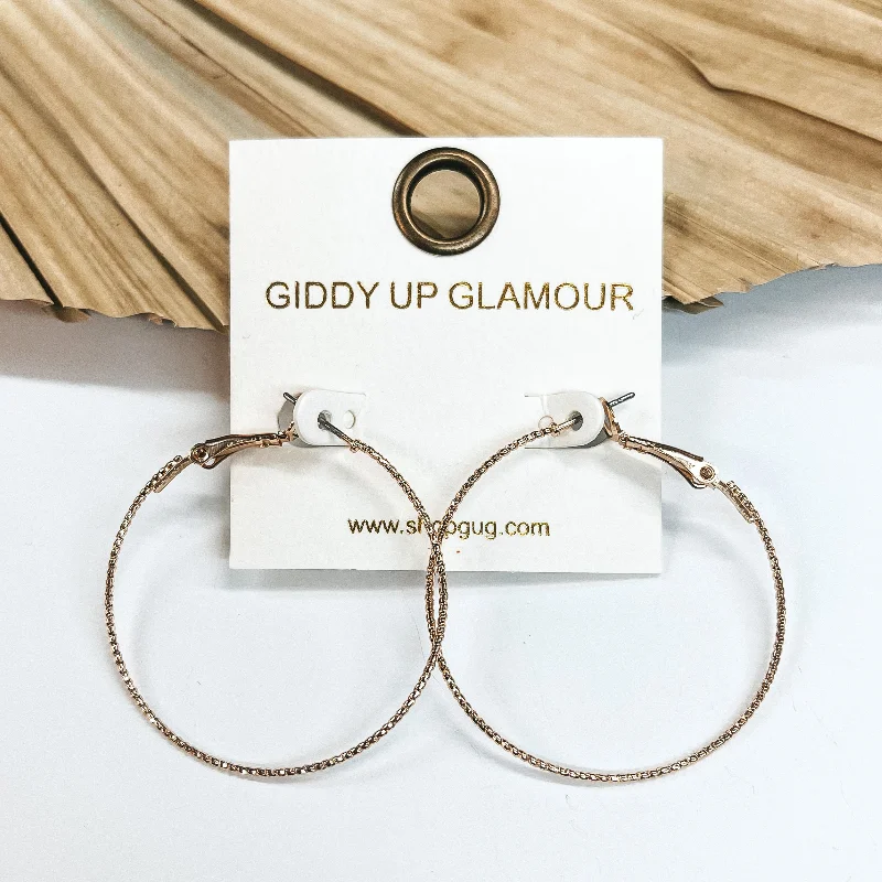 Colorful Drop Stud Earrings-1.5 Inch Thin Wired Rope Textured Hoop Earrings in Gold