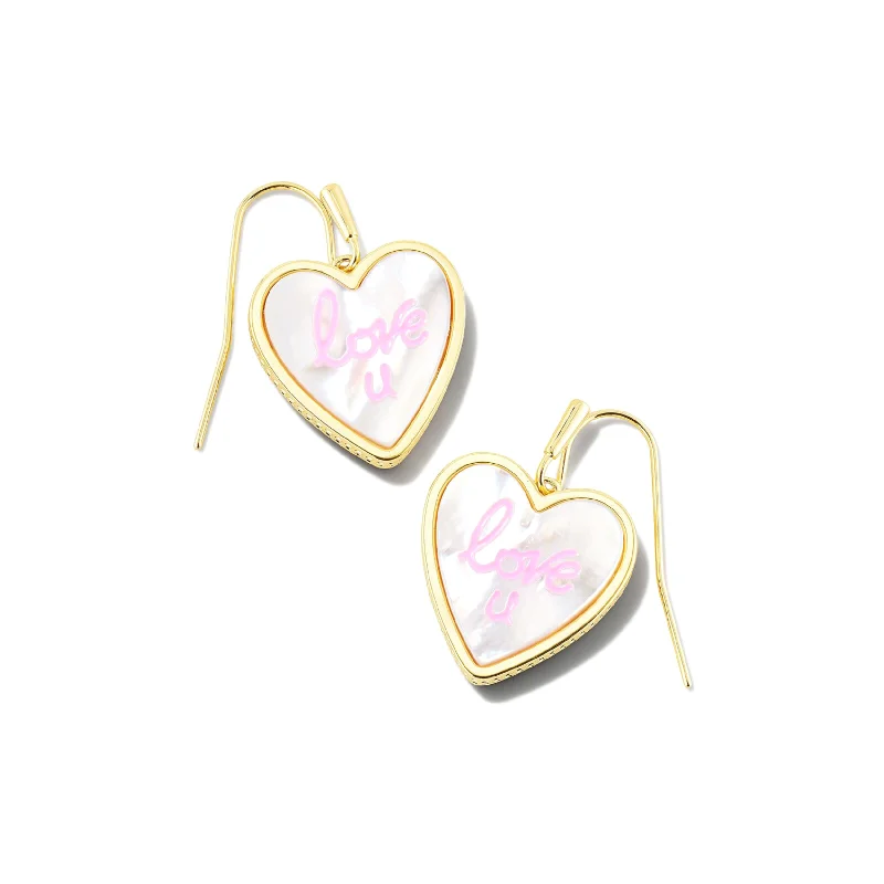 Handmade Hoop Earrings-Kendra Scott | Love U Heart Gold Drop Earrings in Ivory Mother-of-Pearl