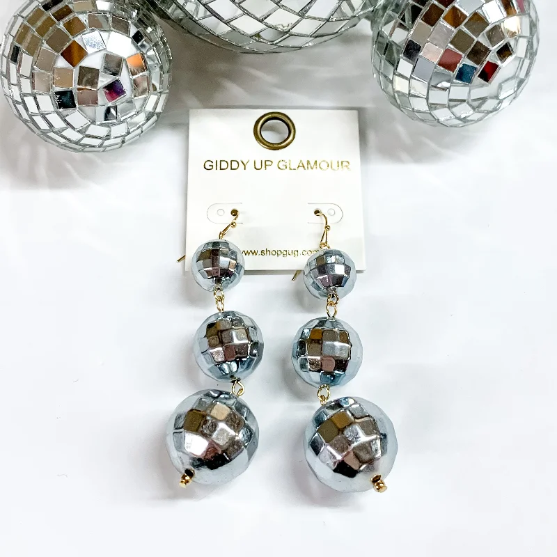 Luxury Designer Earrings for Women-Disco Ball Drop Earrings in Silver Grey