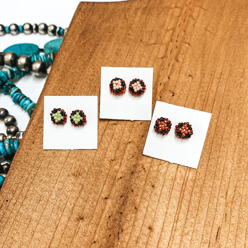 Elegant Crystal Earrings for Women-Navajo | Navajo Handmade Beaded Stud Earrings in Blacks