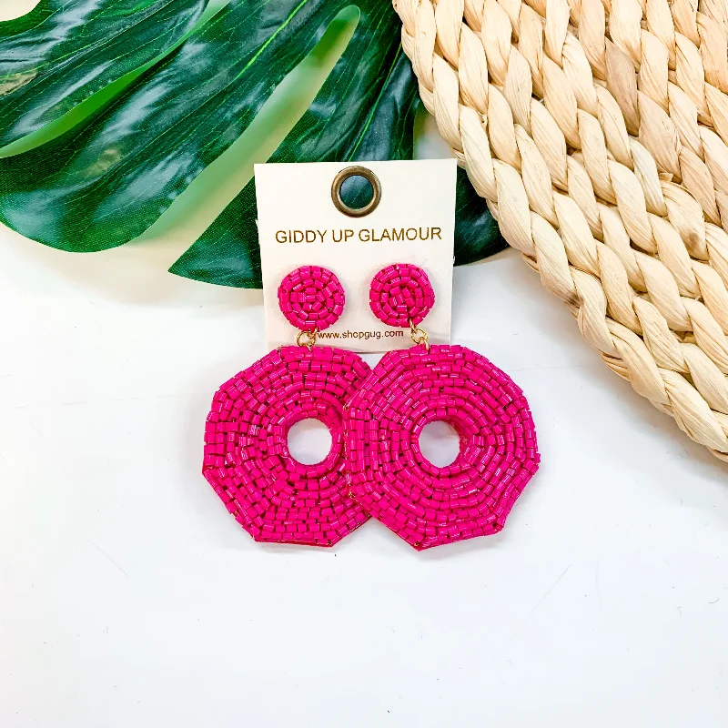 Classic Silver Hoop Earrings-Colada Crush Seed Bead Circle Earrings In Fuchsia Pink