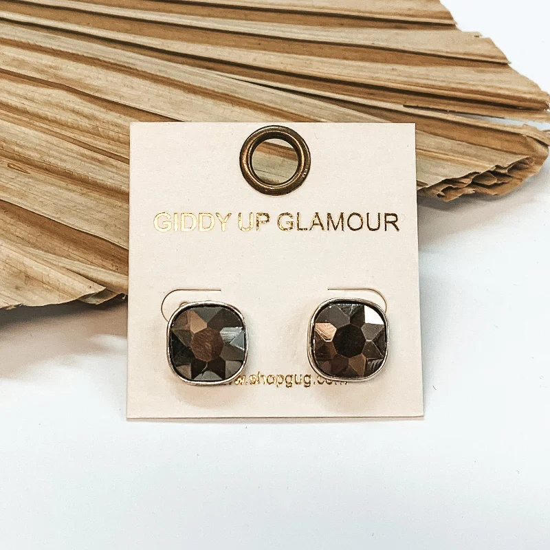 Handmade Gold Earrings-Silver Cushion Cut Crystal Stud Earrings in Silver