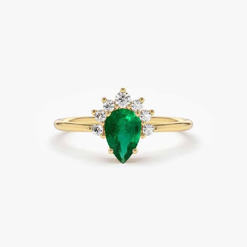 Personalized Gemstone Engagement Rings-14k Pear Shape Emerald Engagement Ring