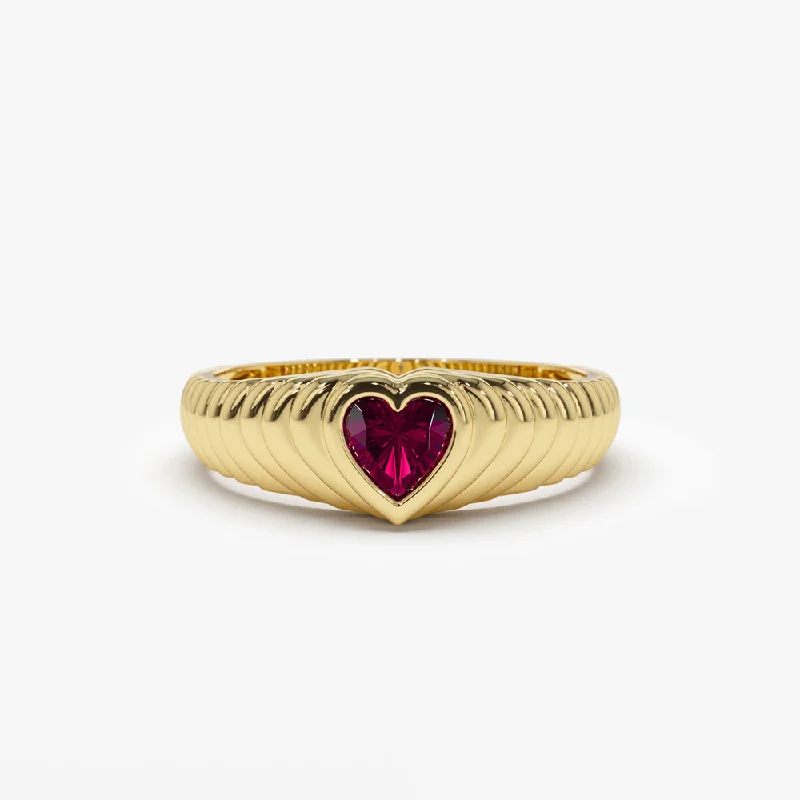 Custom Engagement Rings with Sapphire-14k Heart Shape Ruby Beveled Ring