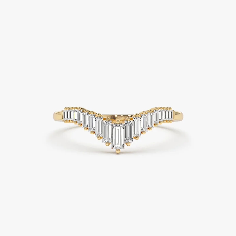 Adjustable Wedding Ring Bands-14K Baguette Diamond Curved Tiara Ring